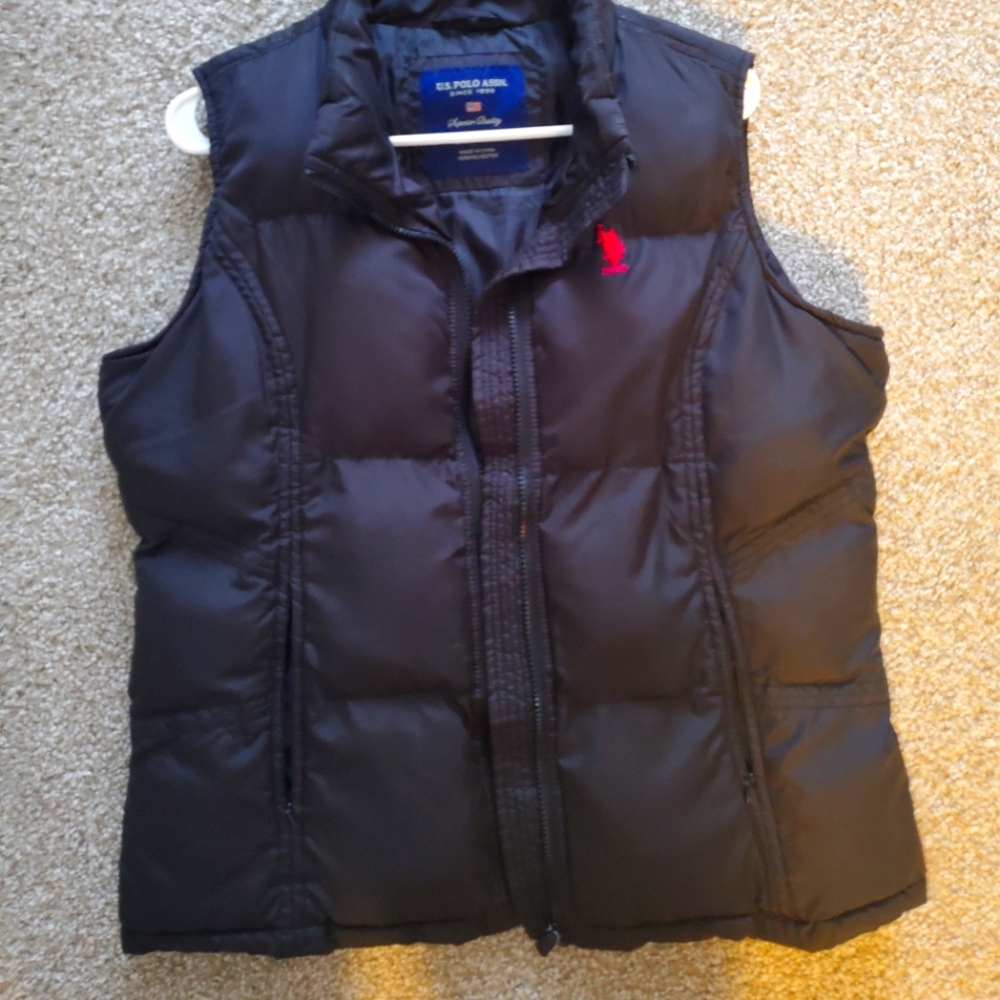 U.S. Polo Assn. Black Puffer Vest with Red Logo